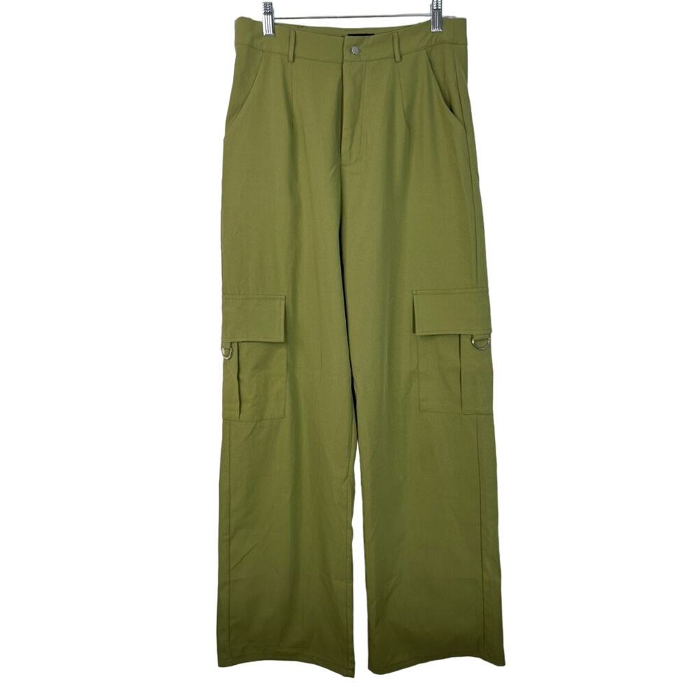 Pretty Little Thing Shape Khaki Buckle Cargo Wide Leg Twill Pants Size 10